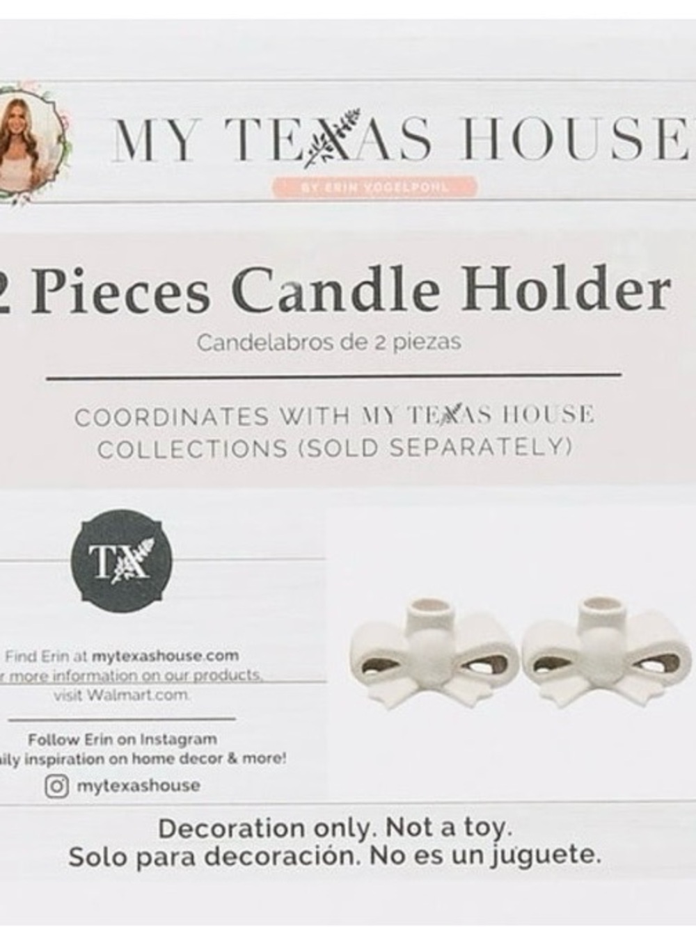 My Texas House White Bow Candle Holder Set (2 Pieces)